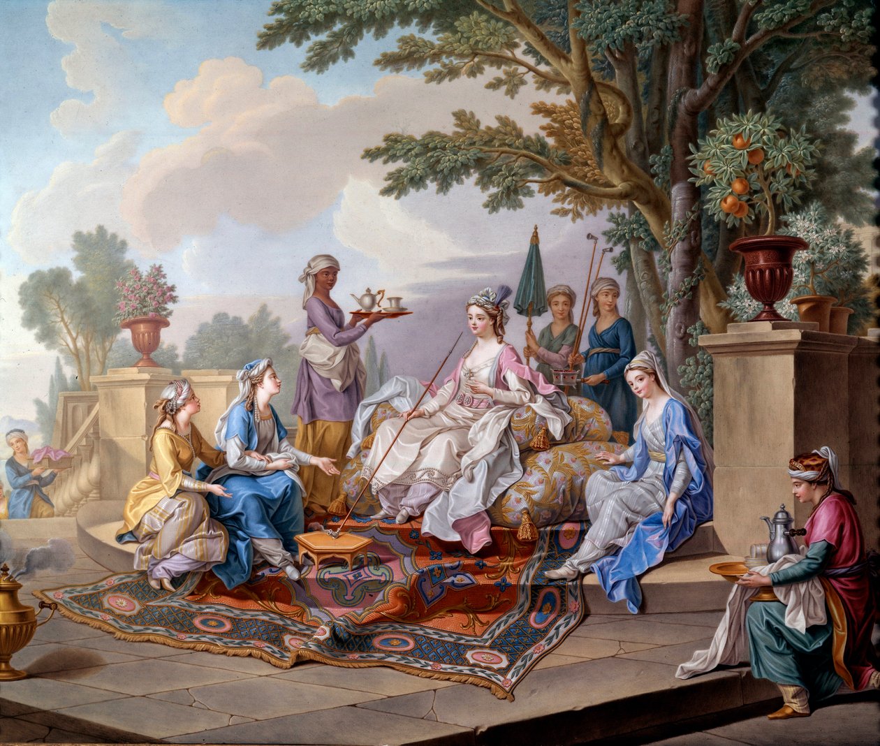 Sultanus lunch. Målning på mjukt porslin av Nicolas Pierre Pithou Le Jeune (1700-talet) 1783 Dim. 0,39x0,49 m Sevres, keramiskt citat - Sultanans frukost. Mjukpasta porslinsmålning av Nicolas Pierre Pithou den yngre (1700-talet av Nicolas Pierre the Younger Pithou