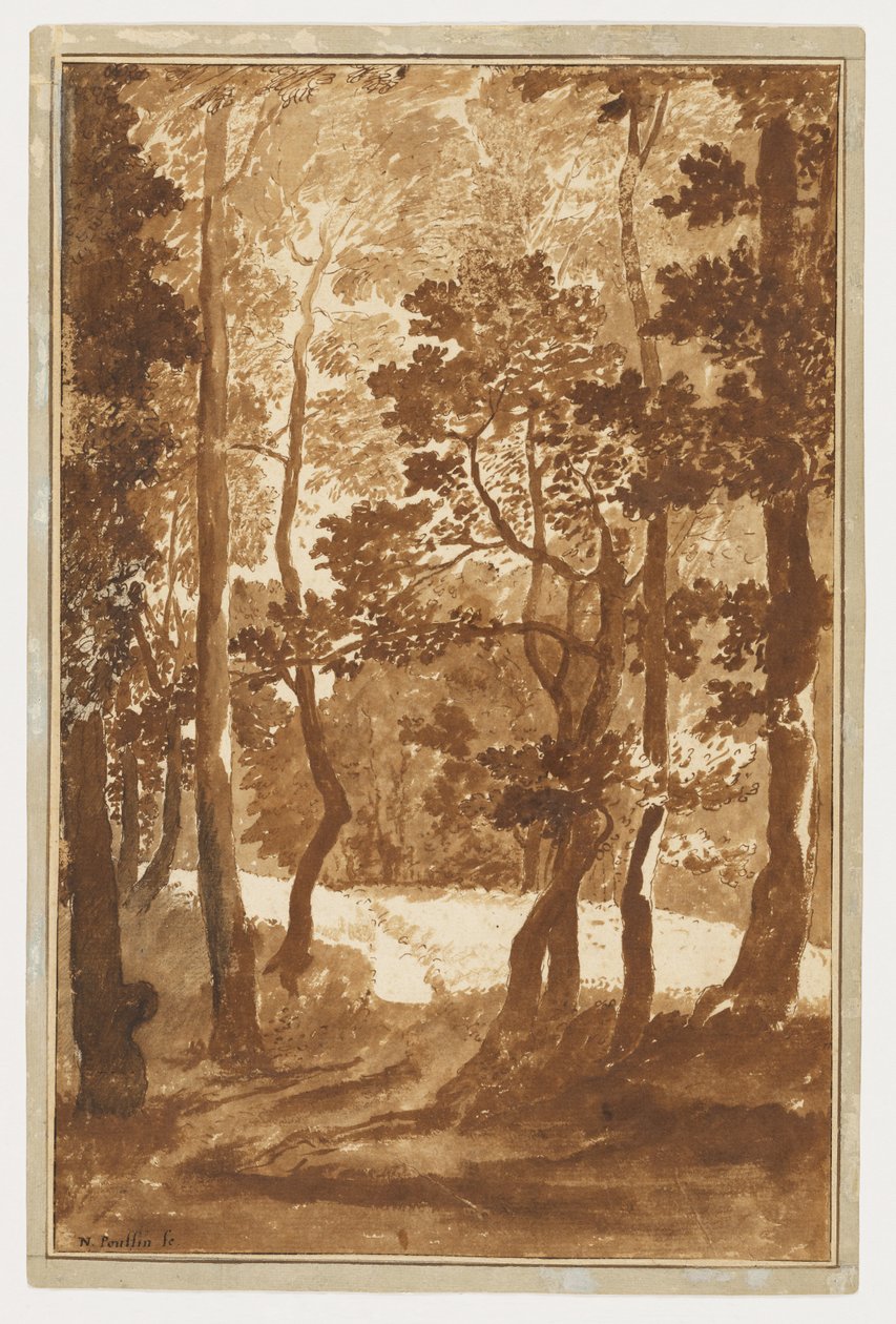 Ein Pfad, der in eine Waldlichtung führt av Nicolas Poussin