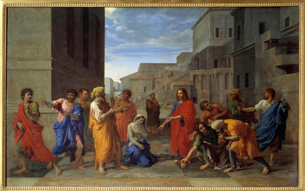 Kristus och den äktenskapliga kvinnan Målning av Nicolas Poussin av Nicolas Poussin