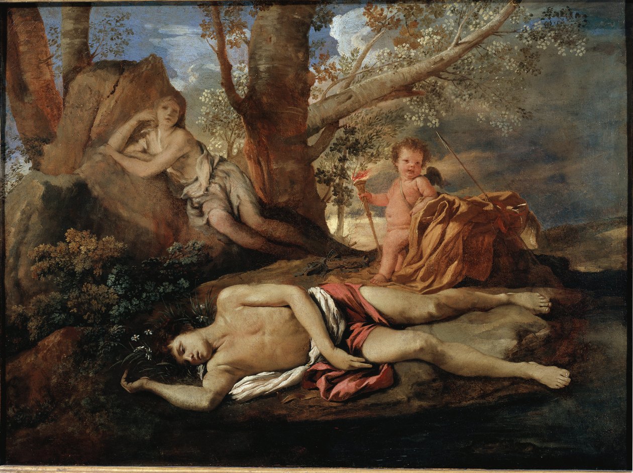 Eko och Narcissus illustration för legenden som inspirerade Ovide i "" Les Metamorphoses"" Målning av Nicolas Poussin av Nicolas Poussin