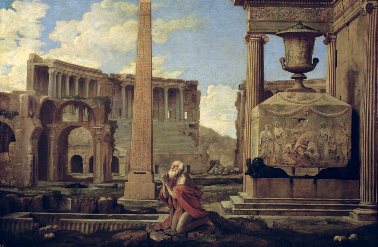 Eremit bland ruinerna av Nicolas Poussin