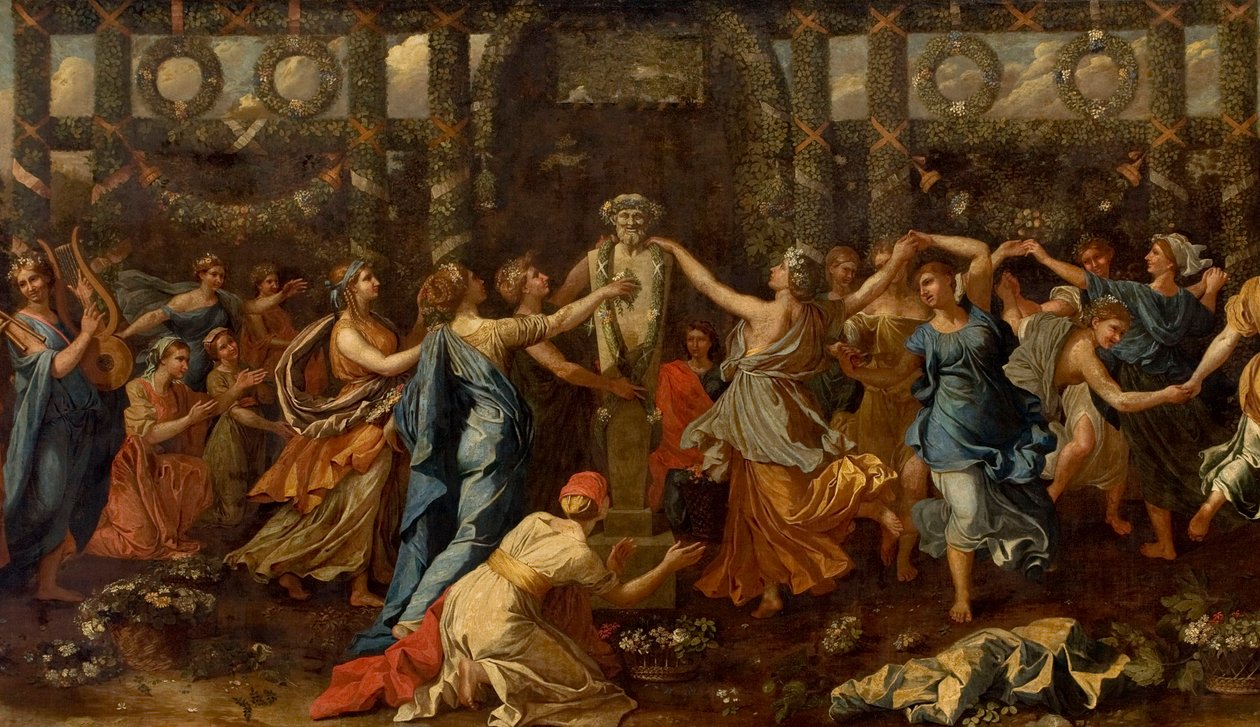 Hymenaios förklädd till en kvinna under ett offer till Priapus, ca 1635 (olja på duk) (detalj) av Nicolas Poussin