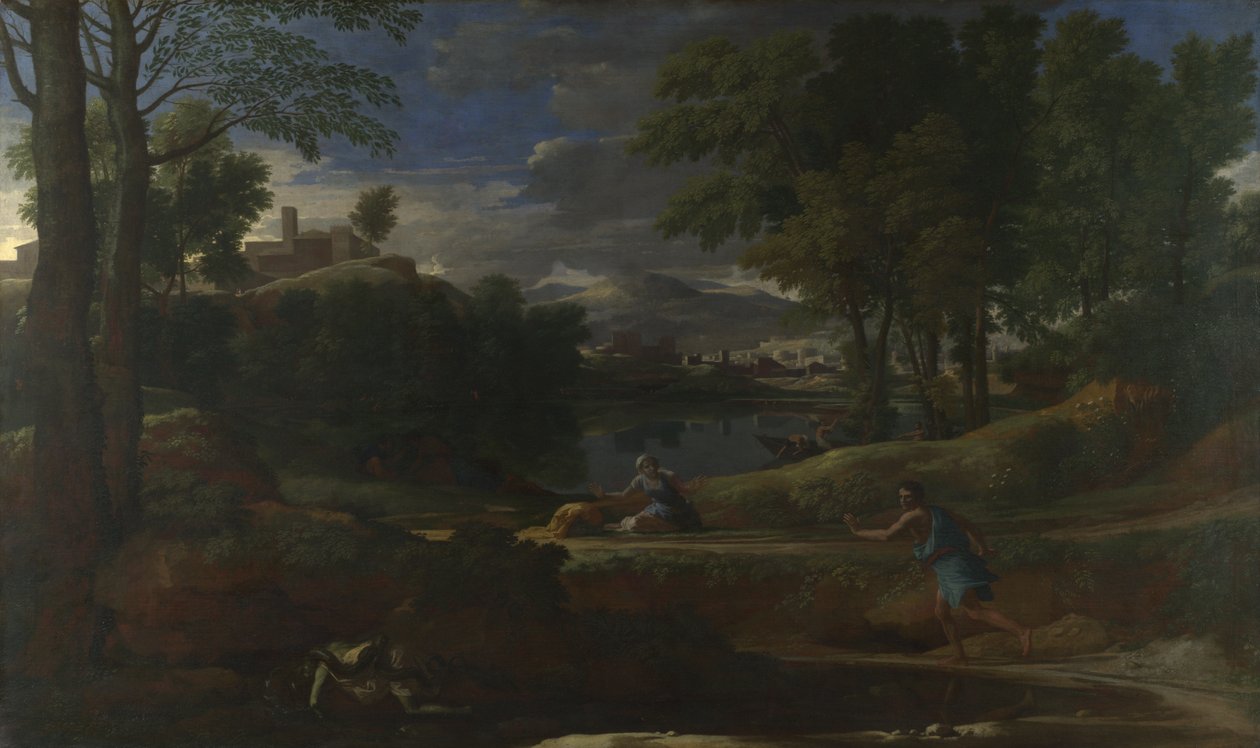 Landskap med en man dödad av en orm, 1648 av Nicolas Poussin