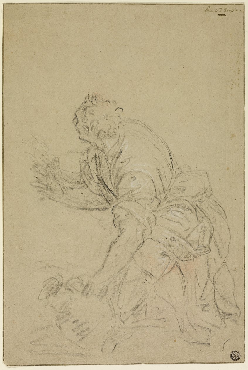 Knäböjande man med kanna (recto); stående man (verso) av Nicolas Poussin