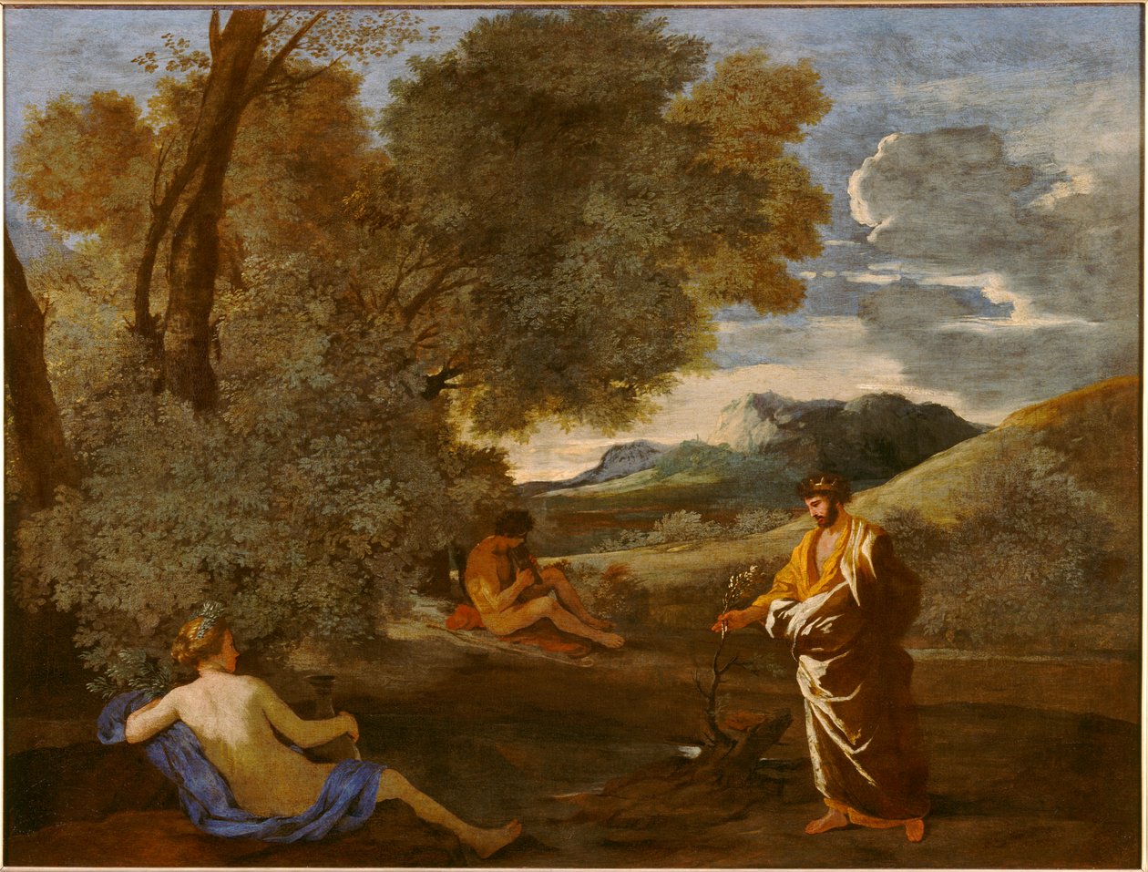 Midas förvandlade en idegrans gren till guld, som Numa Pompilius och nymfen Egeria en gång sa av Nicolas Poussin