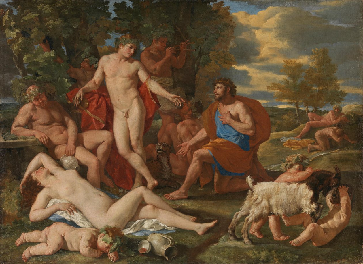 Midas och Bacchus av Nicolas Poussin