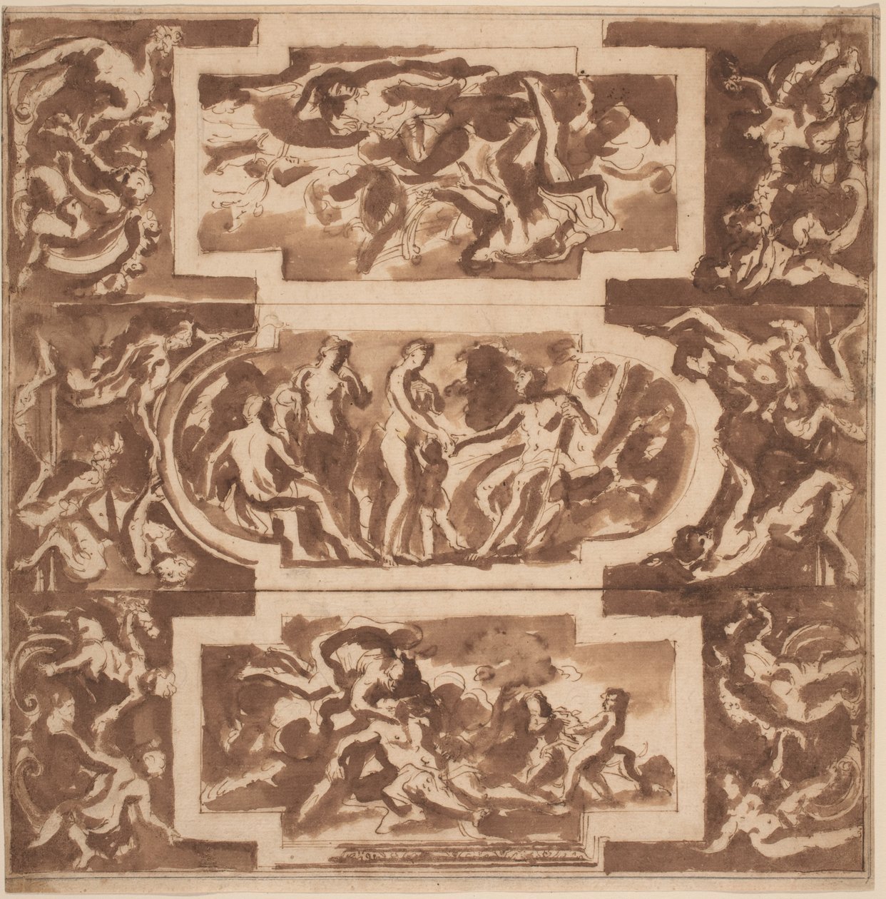 Modell för ett tak: Diana and the Dead Endymion, Paris-domen och Adonis död av Nicolas Poussin