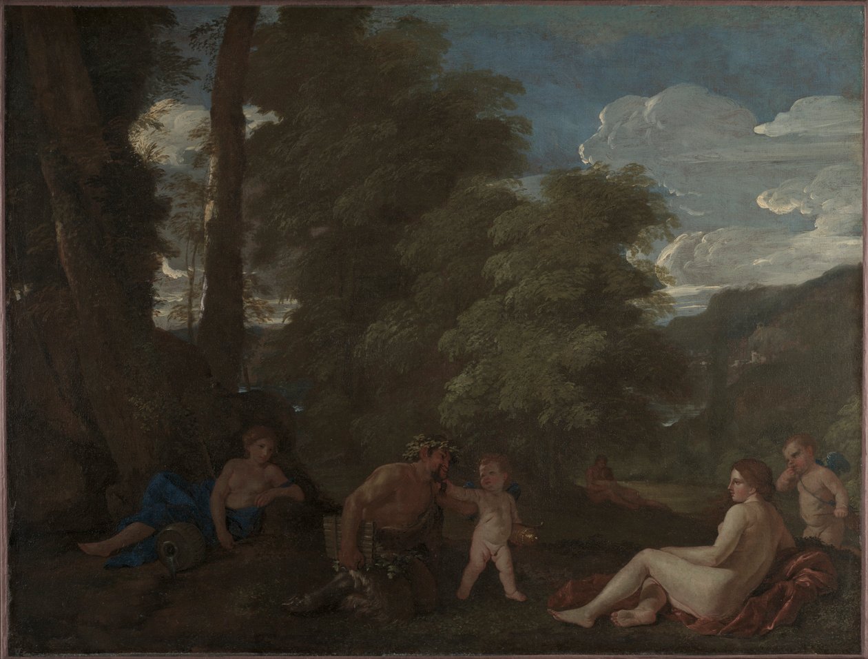 Nymfer och en Satyr Kärlek övervinner allt 1625-1627. av Nicolas Poussin