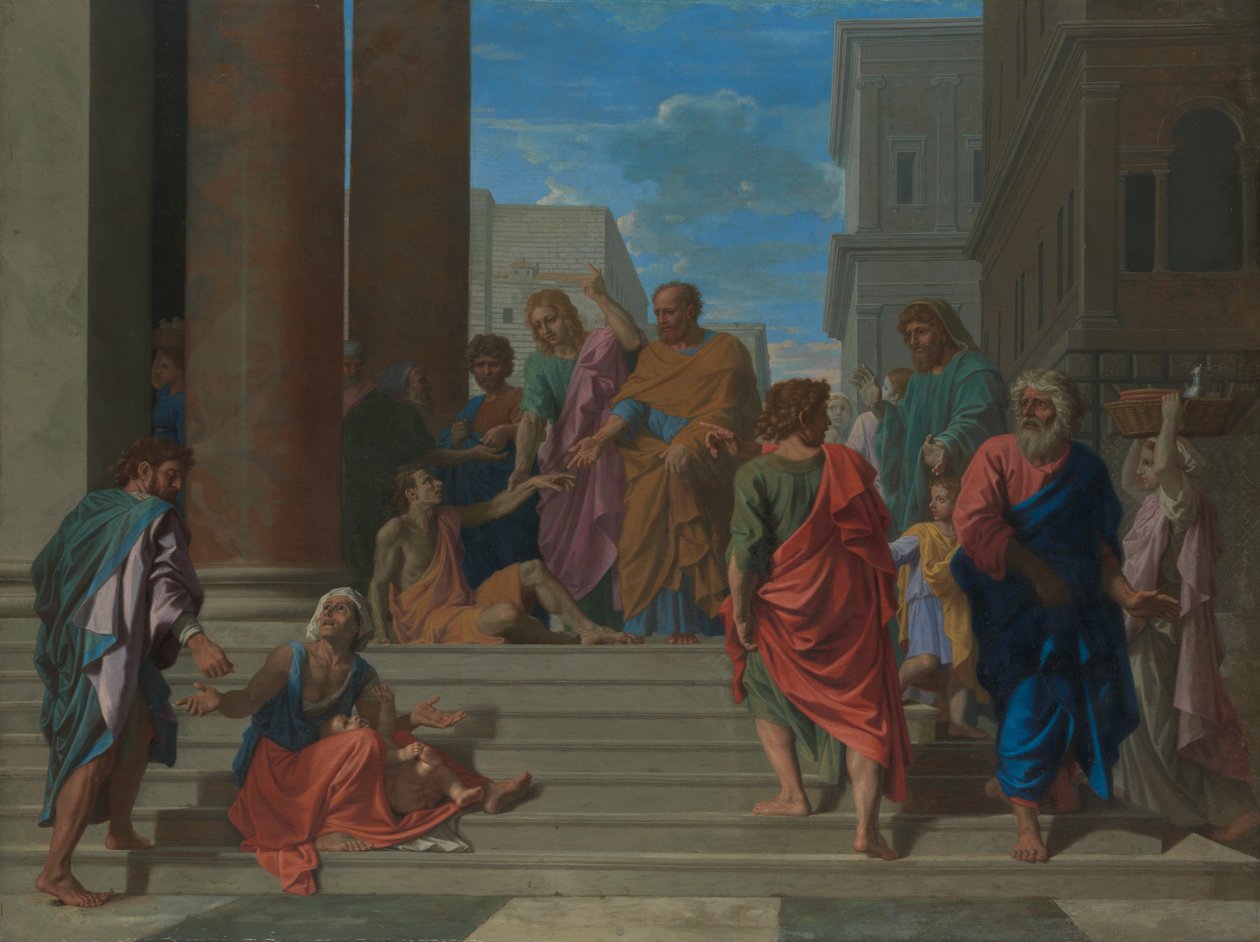De heliga Peter och Johannes botar den lame mannen, 1655. av Nicolas Poussin