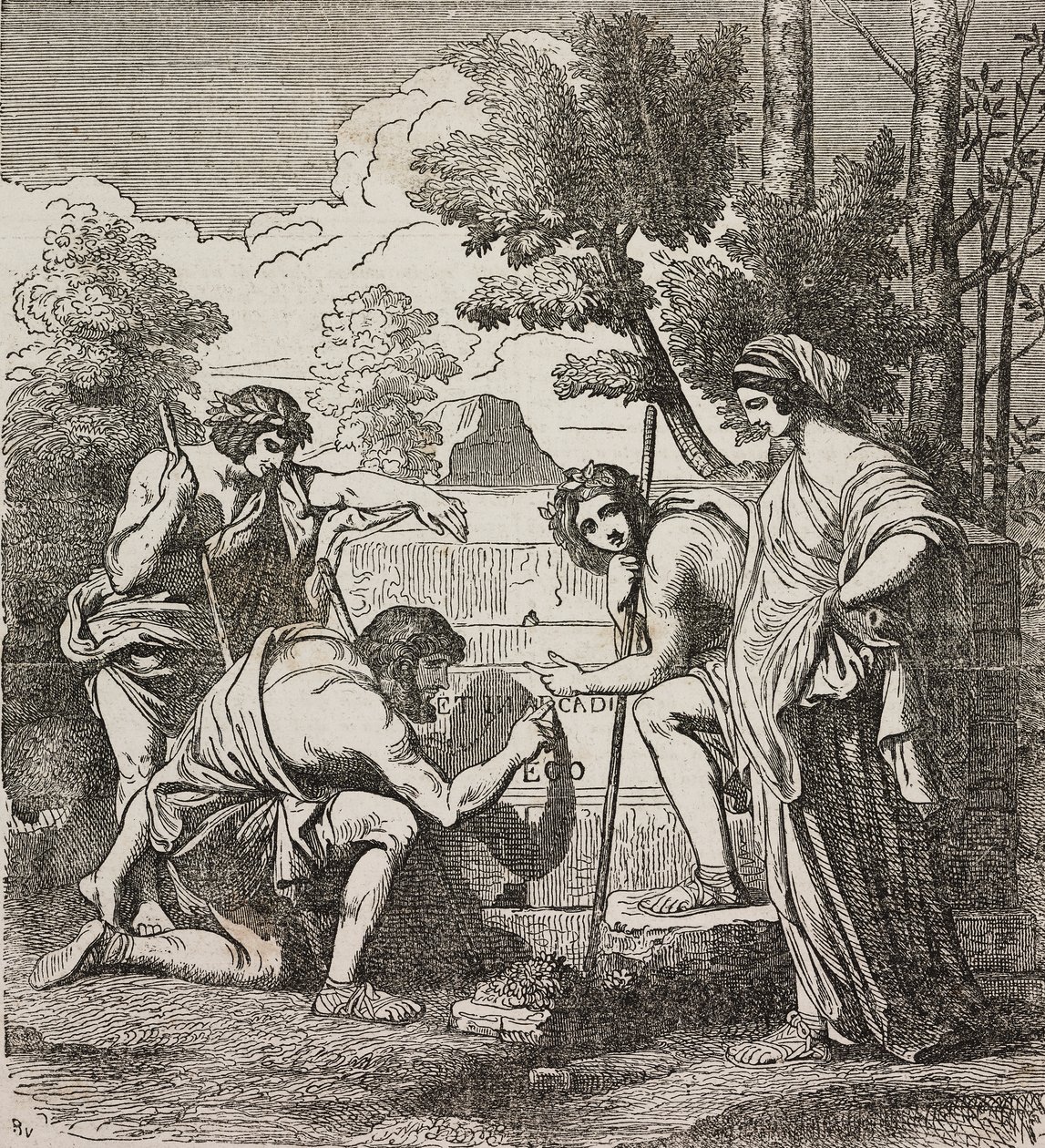 Shepherds of Arcadia, efter målning av Nicolas Poussin, illustration från Universal Theatre, encyklopedisk och scenografisk samling, nr 512, 4 maj av Nicolas Poussin