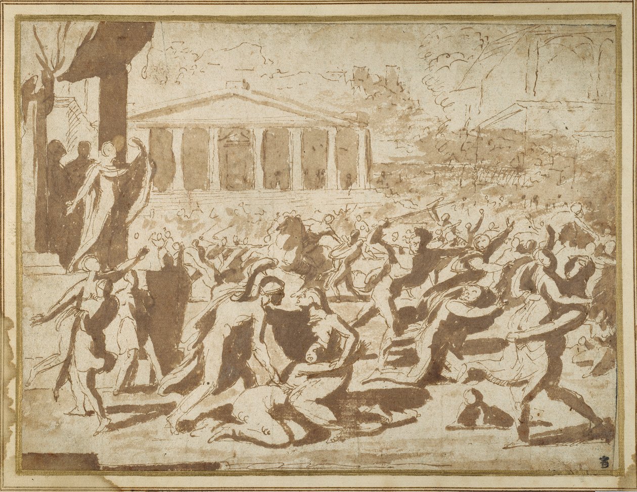 Study for the Abduction of the Sabine Women, c.1633 (bläck & tvätt på papper) av Nicolas Poussin