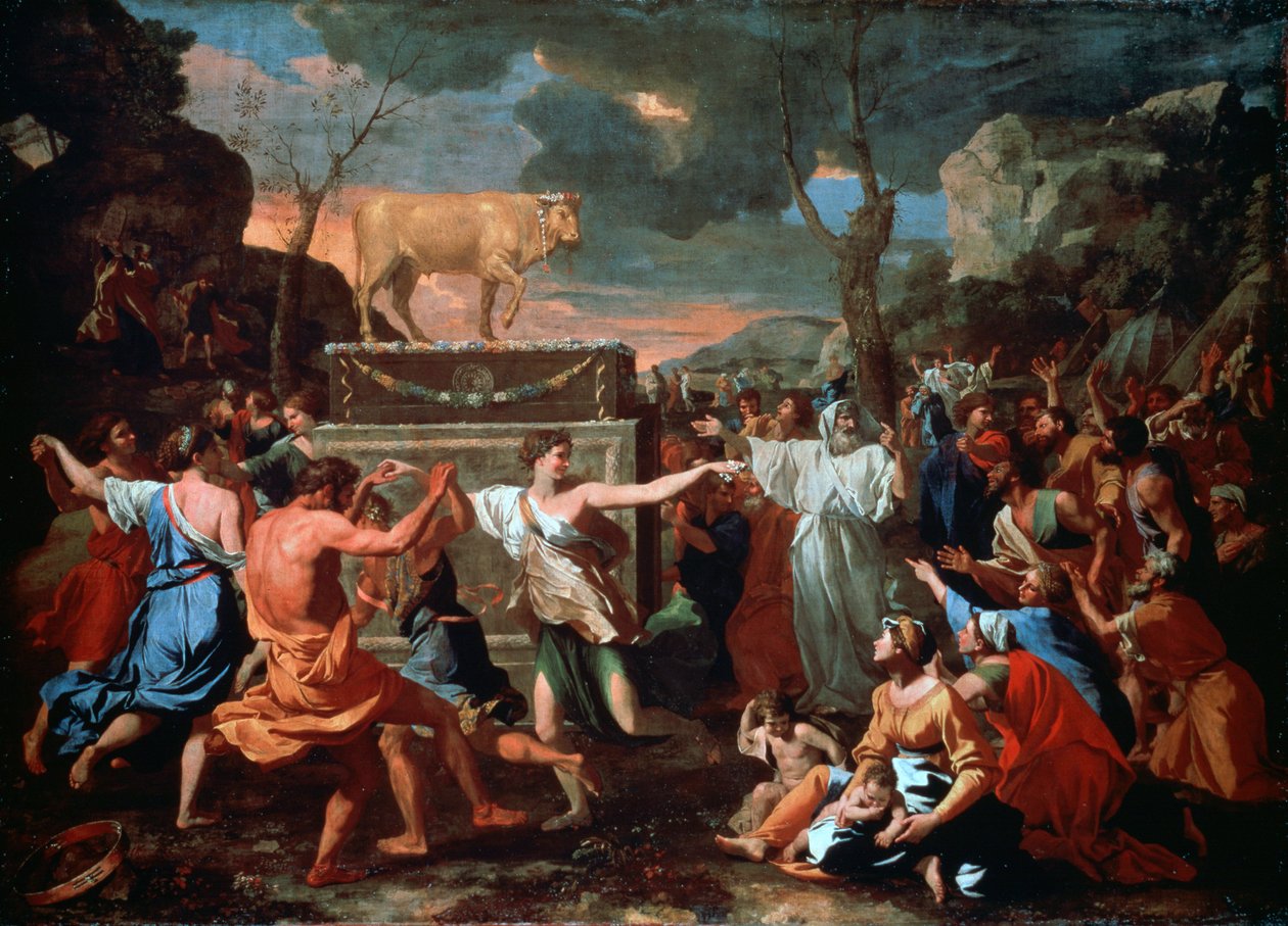 Tillbedjan av den gyllene kalven, c1635 av Nicolas Poussin