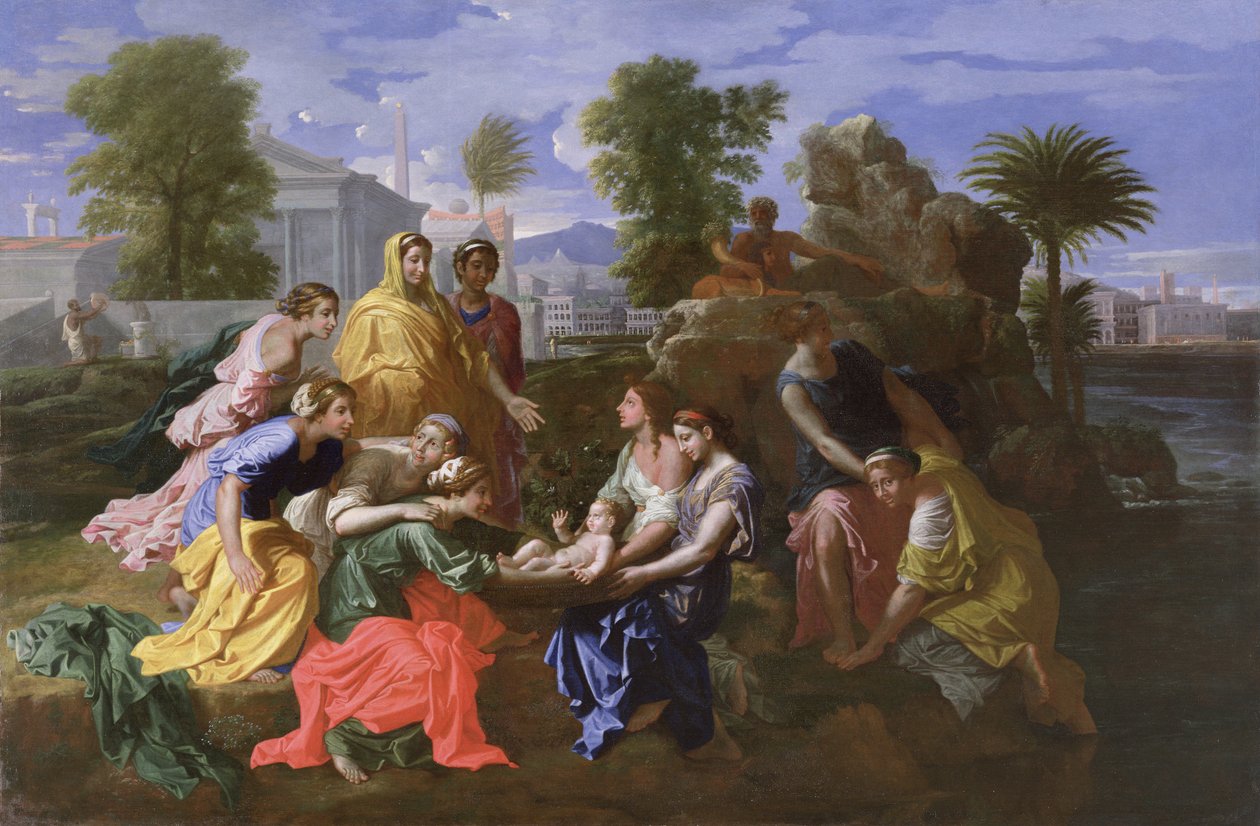 Moses återfinnande (olja på duk) av Nicolas Poussin