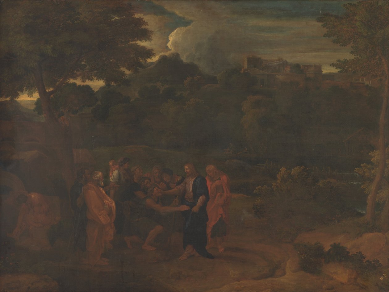 Helandet av de två blinda männen i Jeriko av Nicolas Poussin