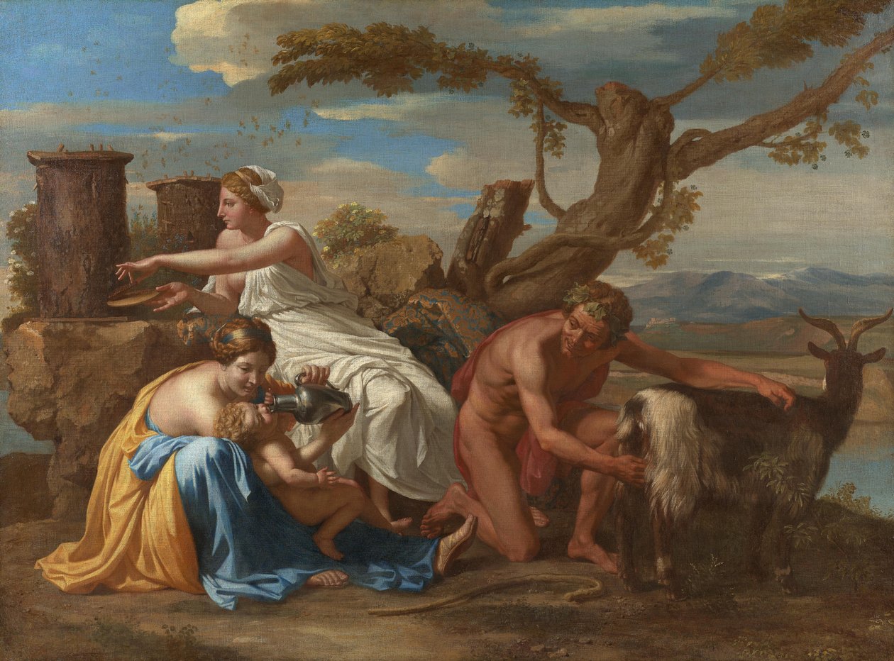 Den späde Jupiter uppfödd av geten Amalthea av Nicolas Poussin