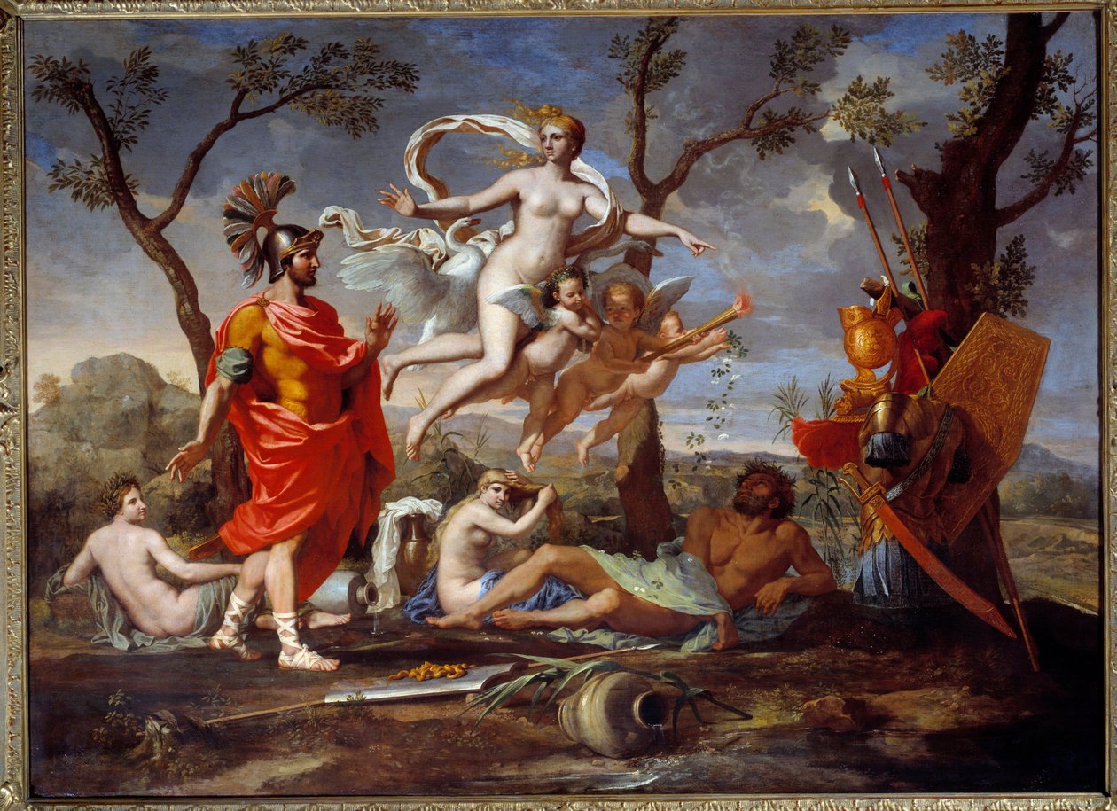 Venus Armant Enee Målning av Nicolas Poussin (1594-1665) 1639 Sön. 1,07x1,46 m Rouen, Museum of Fine Arts av Nicolas Poussin