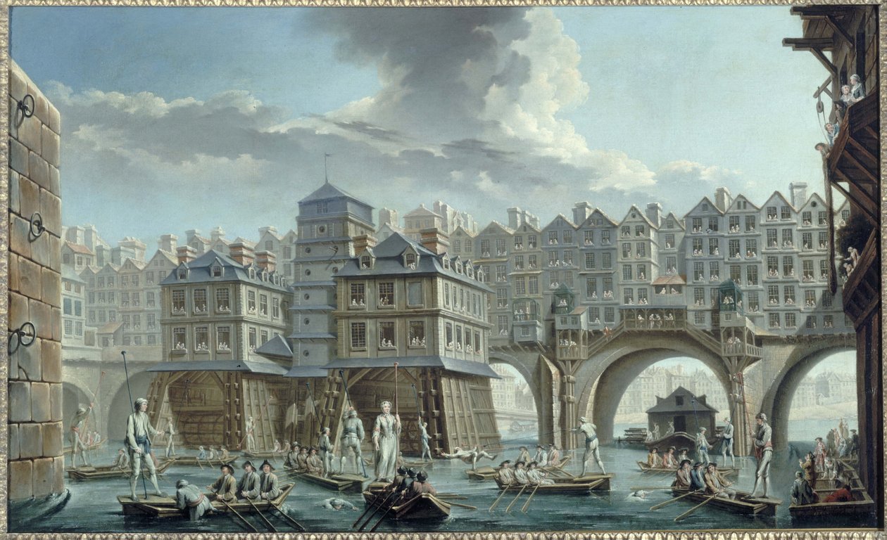 Sjöfararnas tornerspel, mellan Pont Notre-Dame och Pont au Change av Nicolas Raguenet