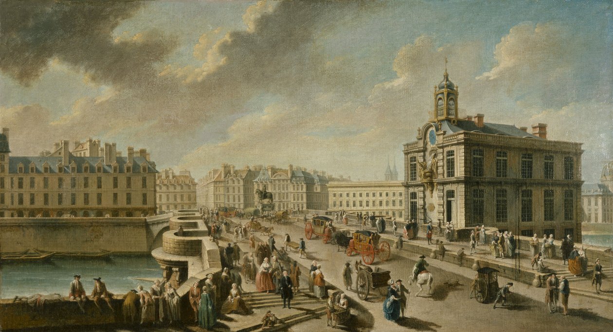 Pont-Neuf och Samaritaine-pumpen, sett från Quai de la Mégisserie av Nicolas Raguenet