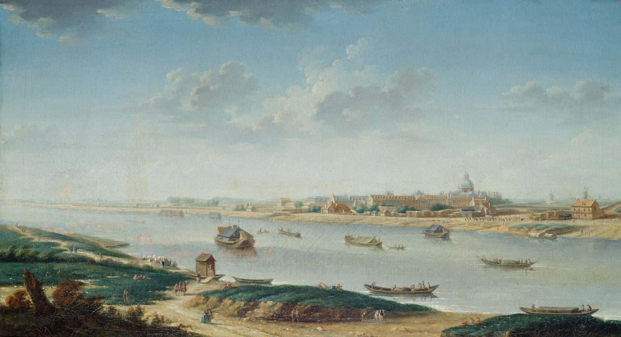 Salpêtrière sett från la Rapee, ca 1752 (olja på duk) av Nicolas Raguenet