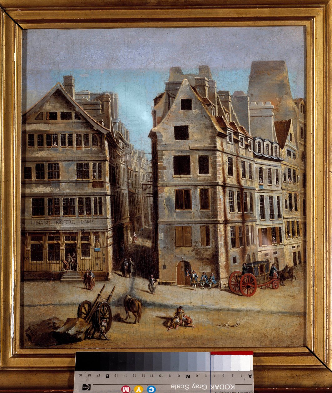 Kabarén Utsikt över en gränd och aktiviteten i en stad på 1700-talet. Målning av Nicolas Jean Baptiste Raguenet (1715-1793) 1751. Karnevalsmuseet av Nicolas Raguenet