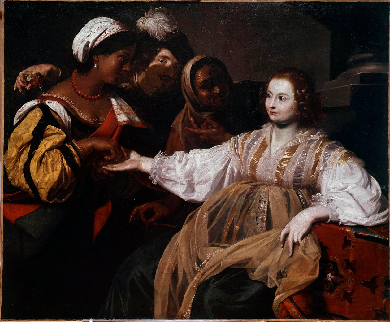 Spåkvinnan En kvinna kom för att konsultera en palmisist. Målning av Nicolas Regnier (1591-1667) Sön. 1,2x1,5 m av Nicolas Regnier