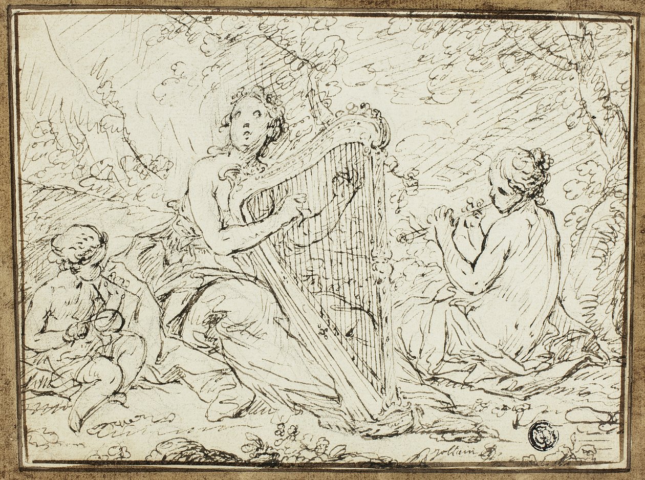Nymfer som spelar musikinstrument av Nicolas Rene Jollain