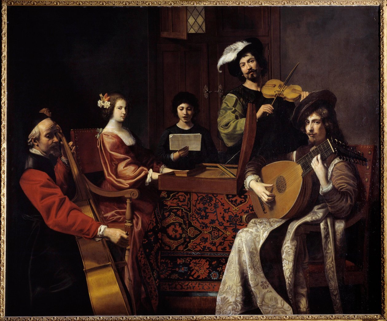 Barockmusik: "" Konserten""" Musiker som spelar stråkinstrument. Målning av Nicolas Tournier (1590-1657) 1600-talets sön. 1,88x2,26 m av Nicolas Tournier