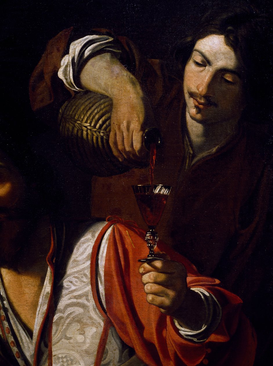 Tjänare som häller vin, detalj av Meeting of drinkers, av Nicolas Tournier (döpt 1590-före 1639), olja på duk av Nicolas Tournier