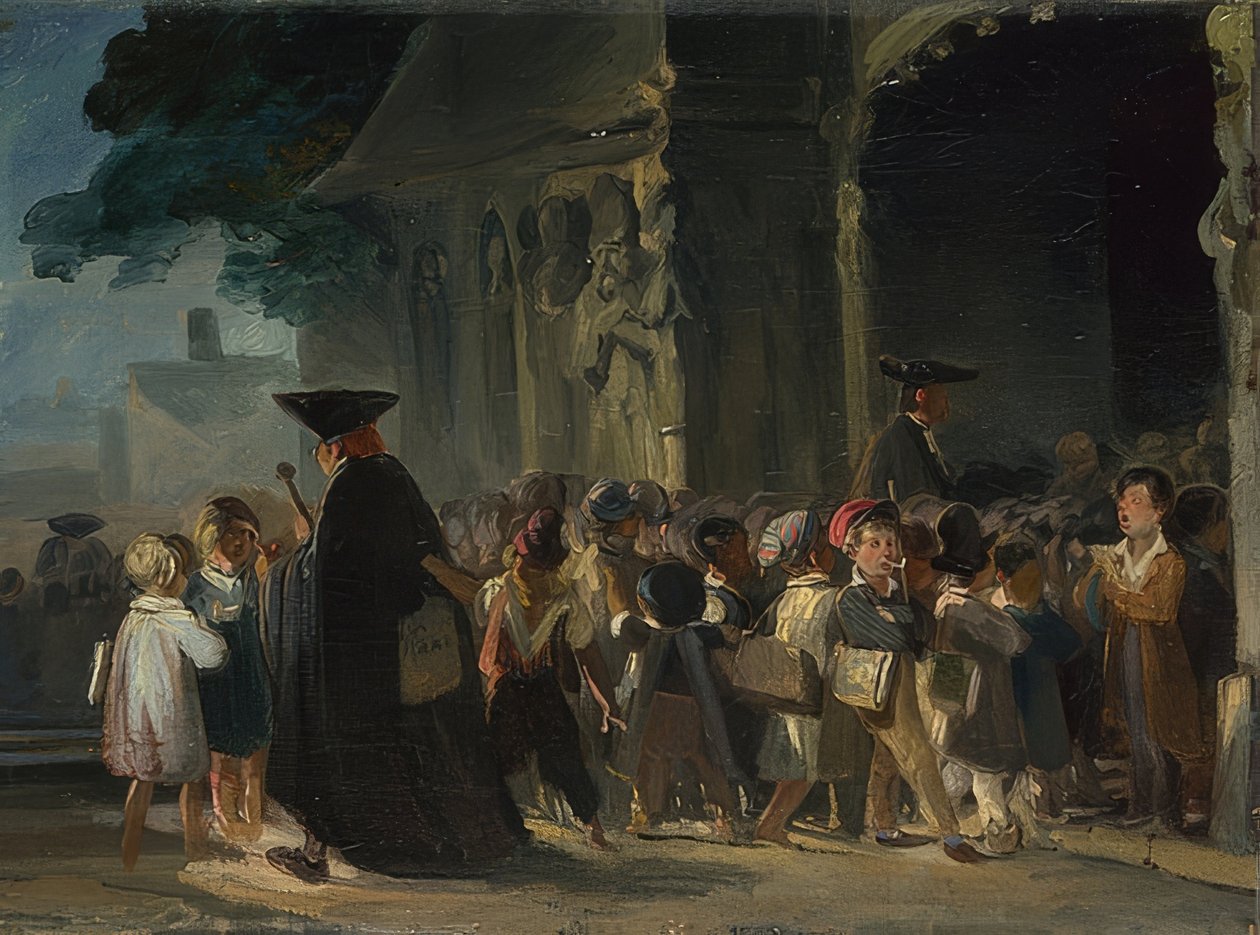 Barn framför en kyrkingång. Mellan 1817 och 1845 av Nicolas Toussaint Charlet