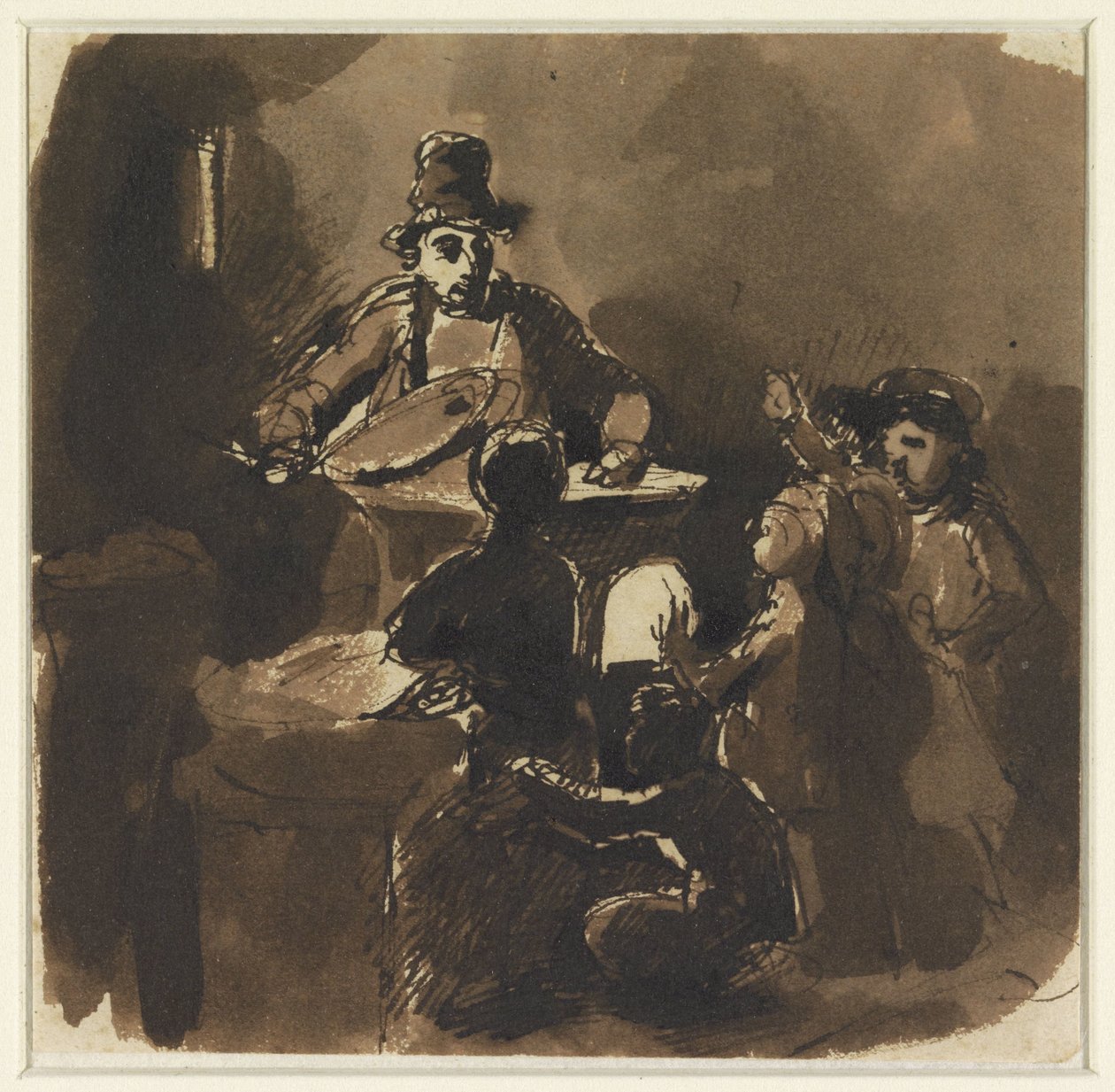 Barn runt elden hos en kastanjeförsäljare (?) av Nicolas Toussaint Charlet