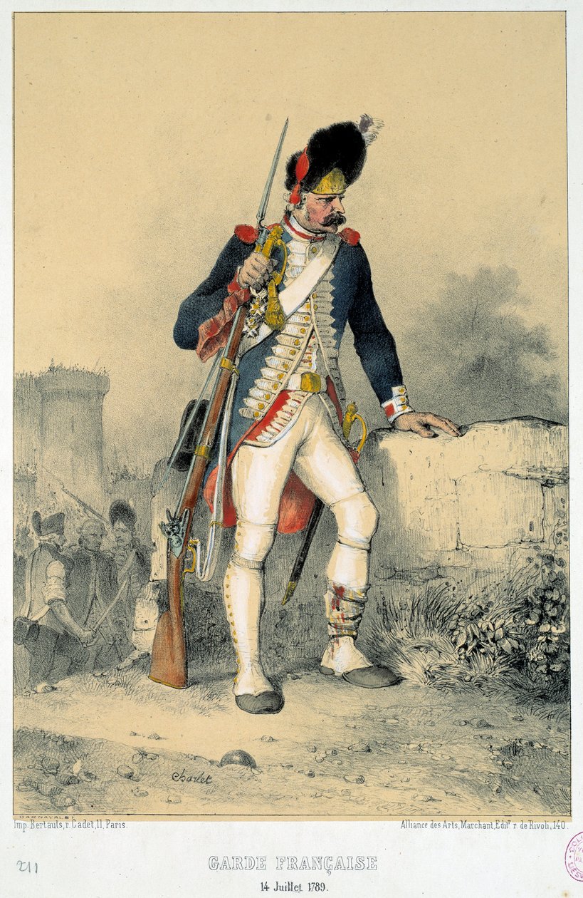 Medlem av det franska gardet (14 juli 1789). Gravyr av Nicolas Toussaint Charlet (1792-1845) av Nicolas Toussaint Charlet