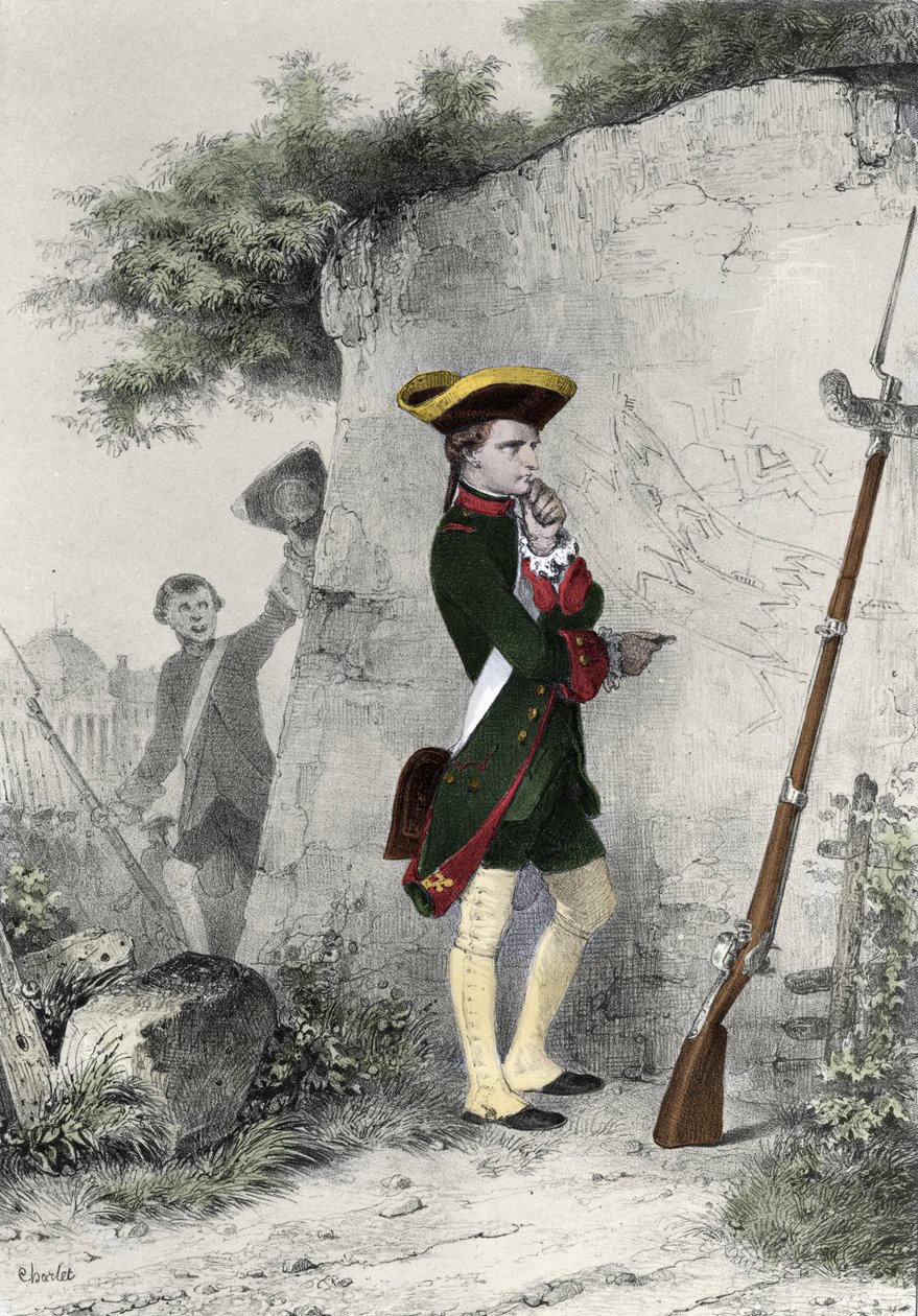 Napoleon I Bonaparte (1769 - 1821) vid militärskolan i Brienne 1783. Gravyr av Charlet från 1800-talet. av Nicolas Toussaint Charlet