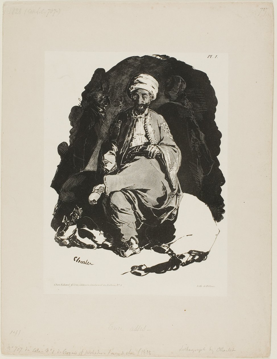 Sittande Turk, tallrik ett från Ink Sketches by Charlet av Nicolas Toussaint Charlet