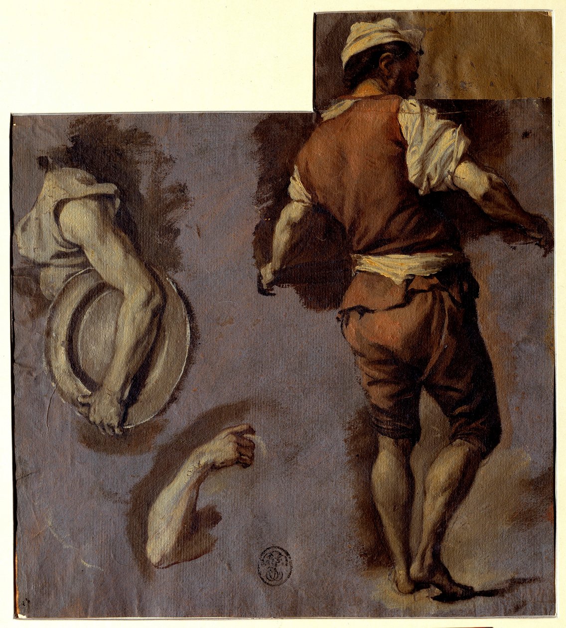 Studie av anatomi, armrörelser och ryggman Oljeteckning av Nicolas Vleughels (1668-1737) Sön. 0,28x0,25 m av Nicolas Vleughels