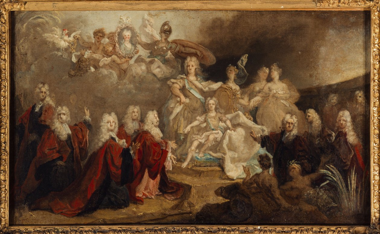 Allegori över Ludvig XV:s förlovning med infantinnan Marie-Anne-Victoire av Spanien (1722), 1722 (olja på duk) av Nicolas de (workshop) Largilliere