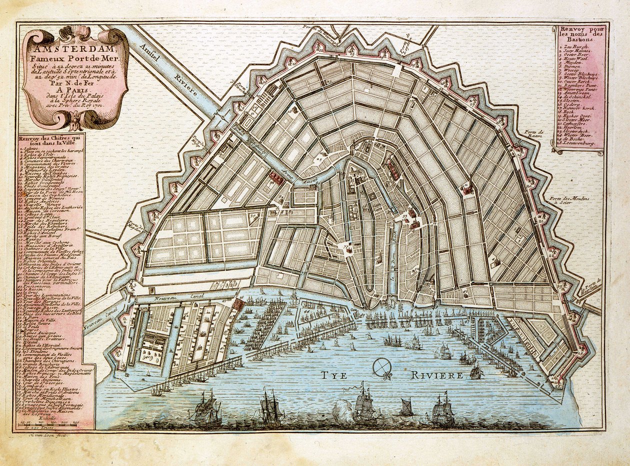 Karta över Amsterdam. Atlas av Nicolas de Fer (1646-1720), Paris 1700. av Nicolas de Fer