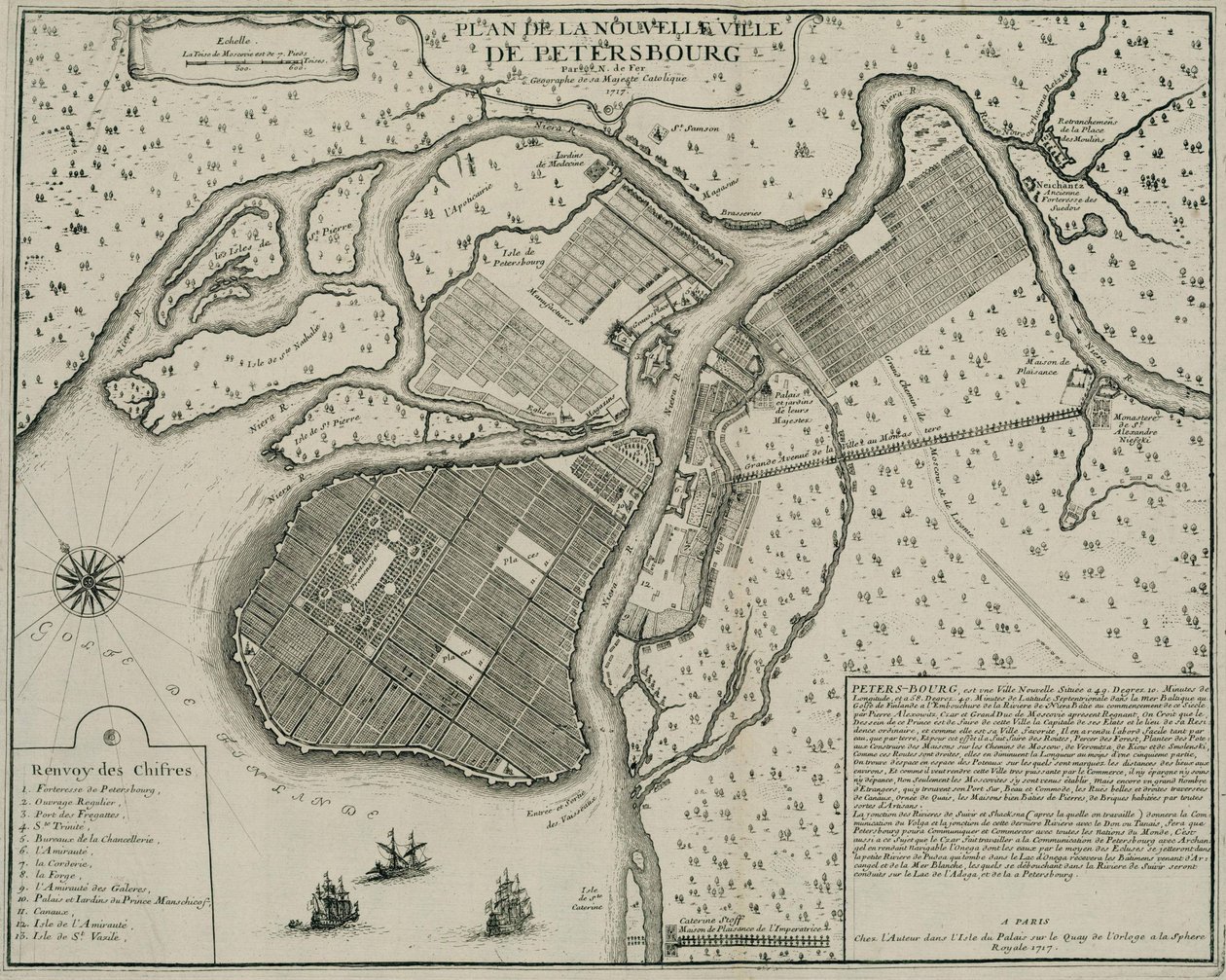 Karta över Petersburg, 1717 av Nicolas de Fer
