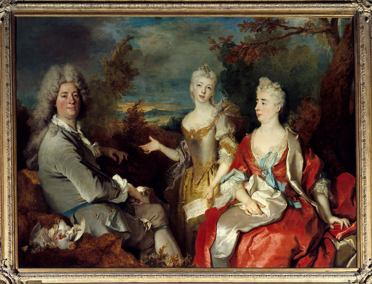 Familjeporträtt tidigare känt som porträtt av målaren, hans fru och dotter Målning av Nicolas de Largilliere (1656-1746) Sön. 1,49 X 2,00 m av Nicolas de Largillière