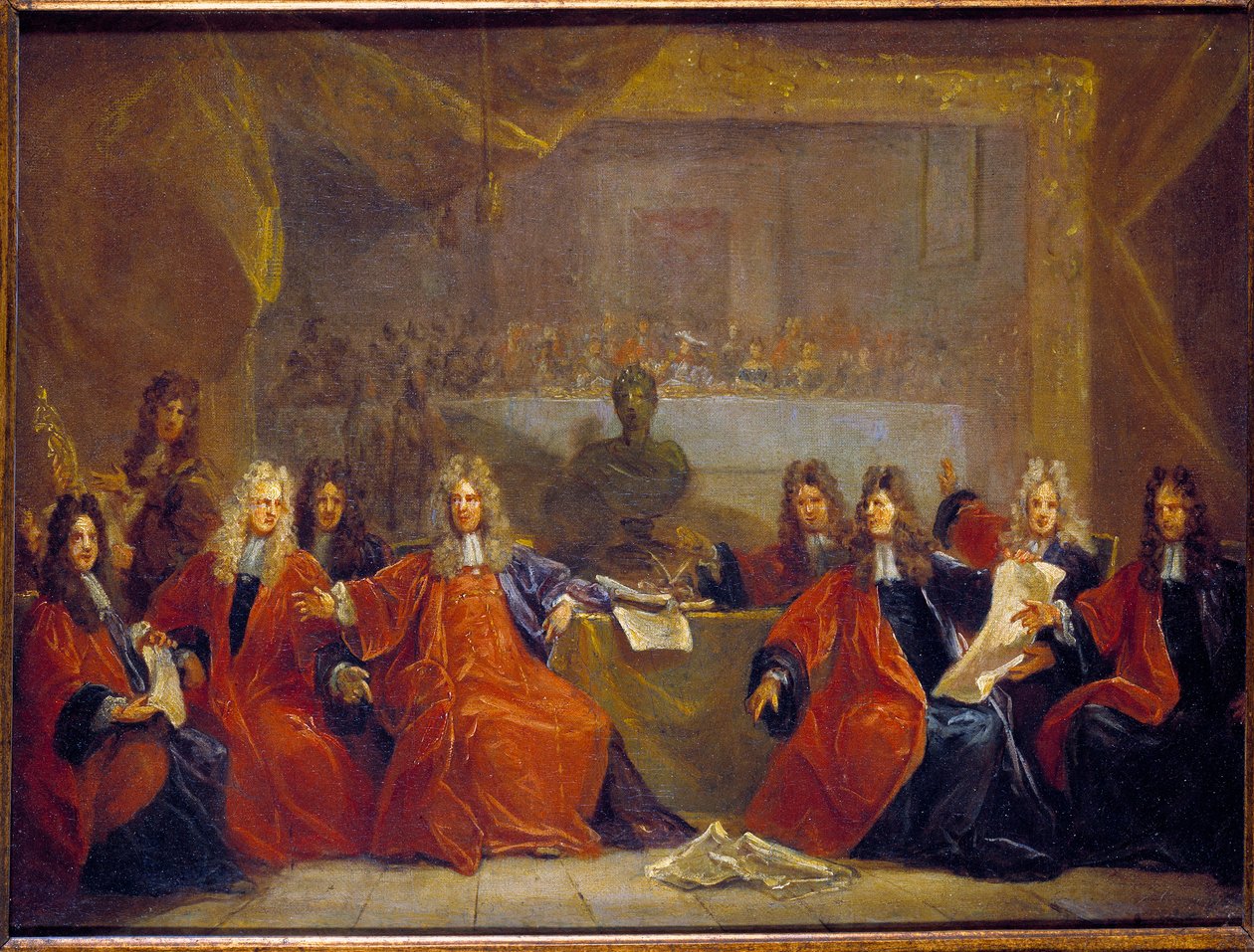 Prevot av köpmän och rådmän i staden Paris som övervägde den fest som erbjöds Ludvig XIV för hans konvalescens den 30 januari av Nicolas de Largillière
