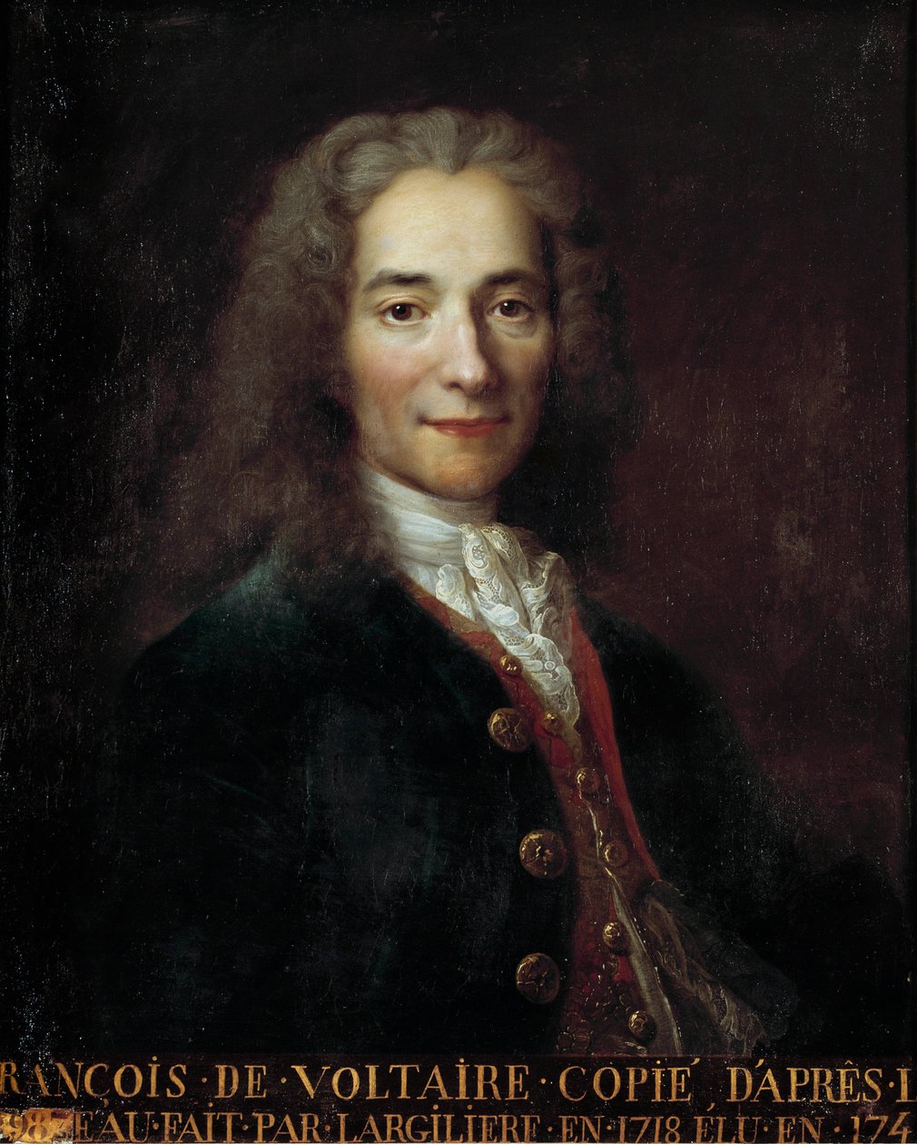 Porträtt av Francois Marie Arouet dit Voltaire (1694 - 1778), fransk författare och filosof. Kopia av Nicolas De Largilliere (1656 - 1746) av Nicolas de Largillière