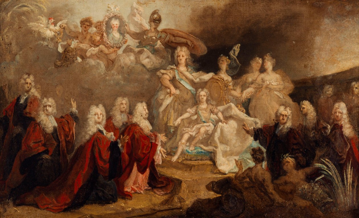 Skiss av den allegoriska målningen beställd av staden Paris för förlovningen av Ludvig XV och spädbarnet Marie Anne Victoire från Spanien av Nicolas de Largillière