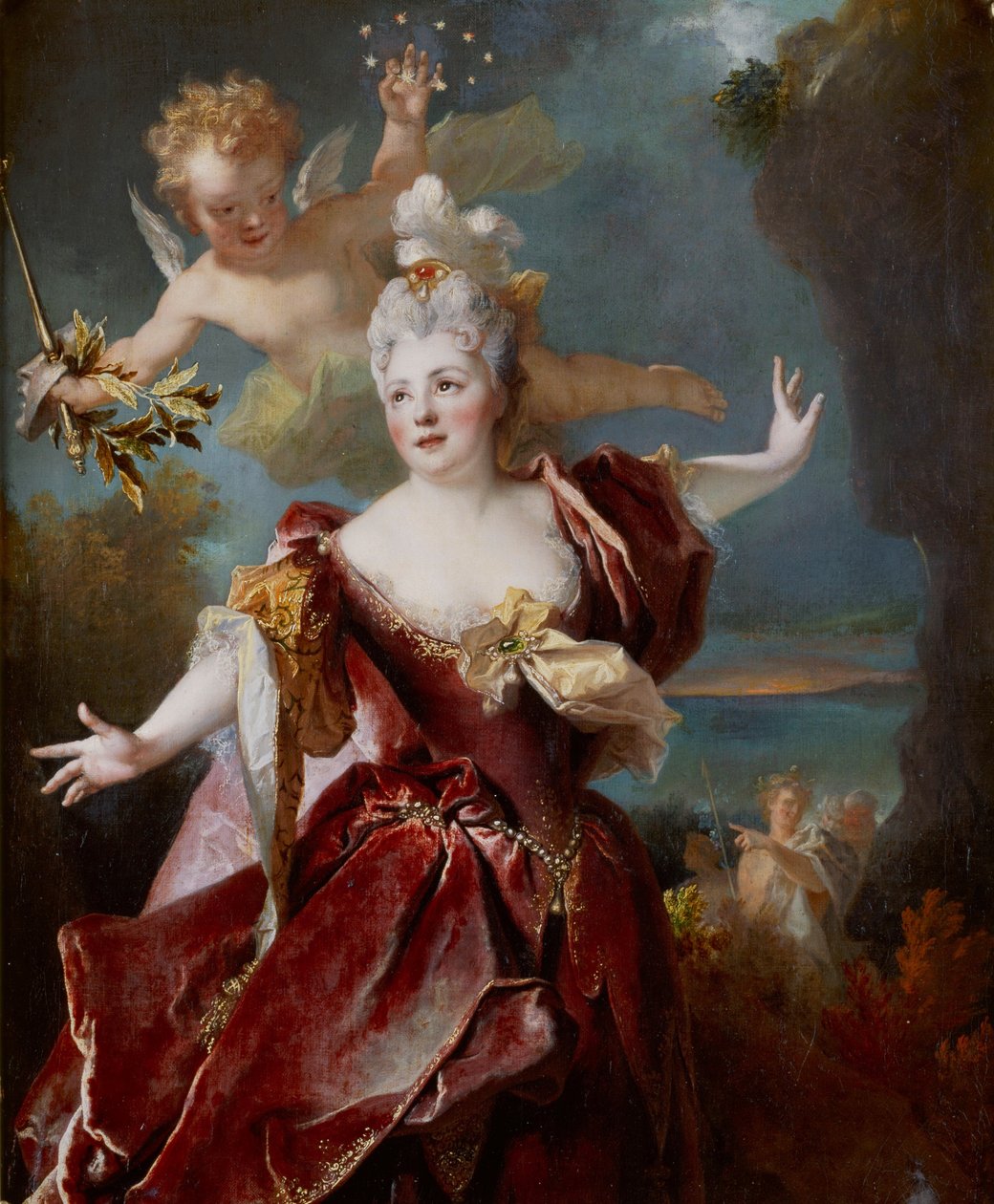 Porträtt av skådespelerskan Marie-Anne de Châteauneuf, känd som Mlle Duclos (1664-1747), som Ariadne. av Nicolas de Largillierre
