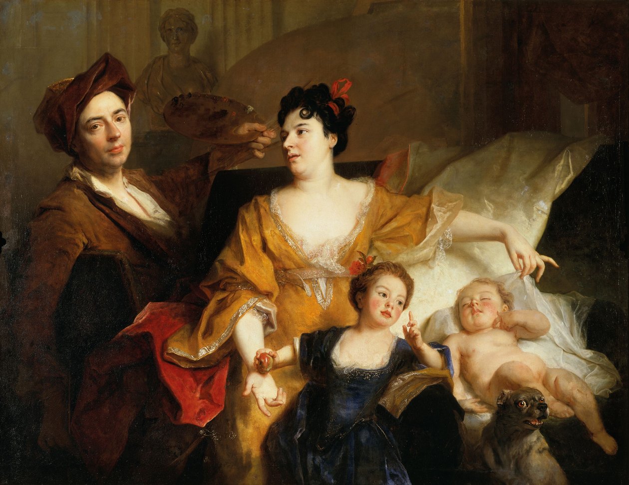 Självporträtt av konstnären med sin familj, ca 1704 (olja på duk) av Nicolas de Largillière