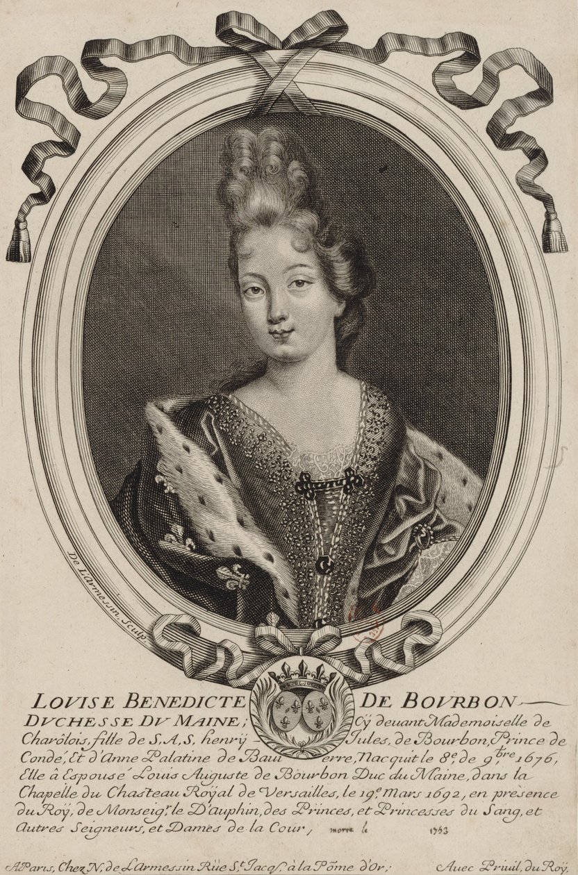 Gravyr av Louise Bénédicte de Bourbon (hertiginnan av Maine), av Nicholas de Larmessin från Paris ca 1690 av Nicolas de Larmessin