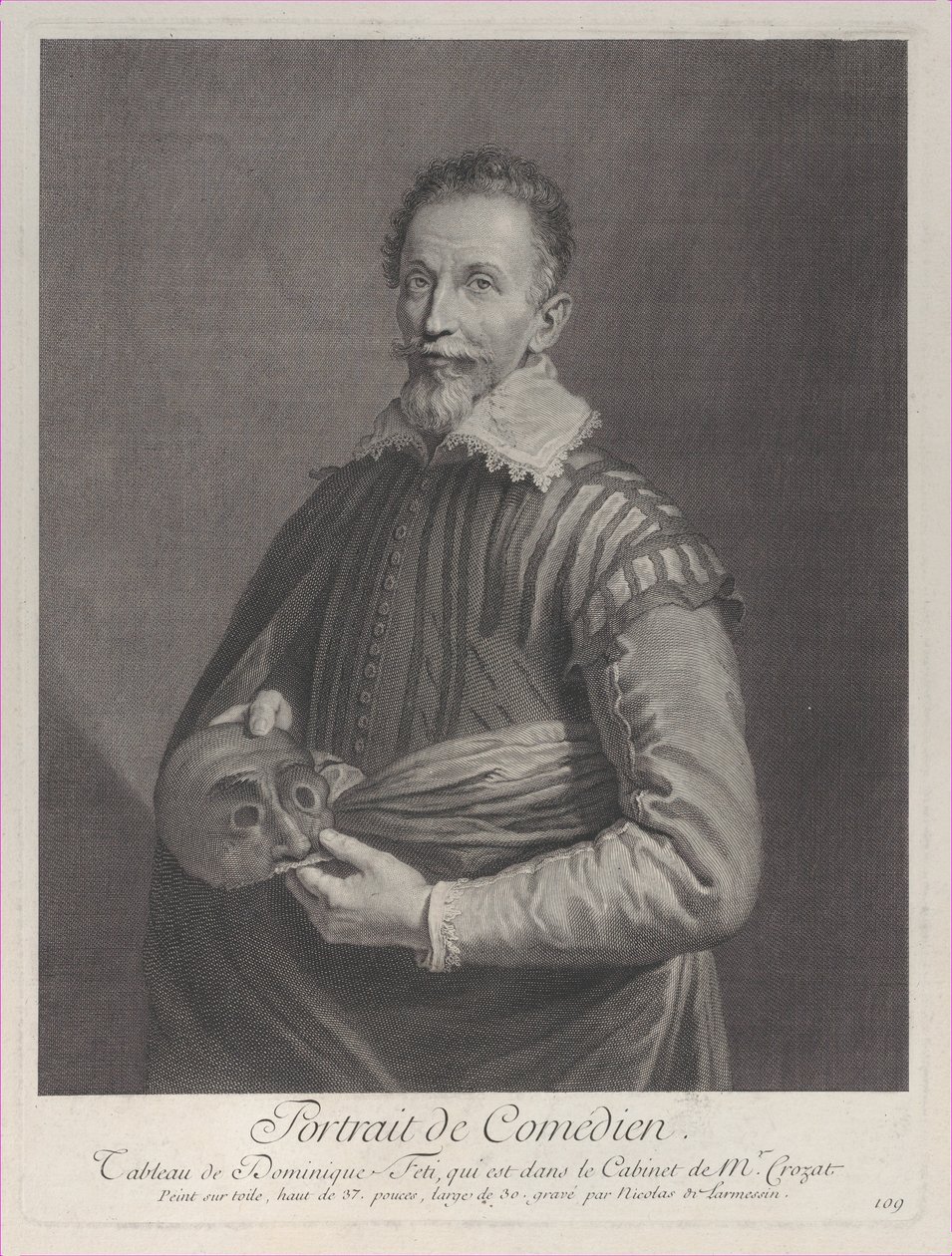 Porträtt av en komiker: porträtt av Francesco Andreini med en mask, 1729-40., 1729-40. av Nicolas de Larmessin