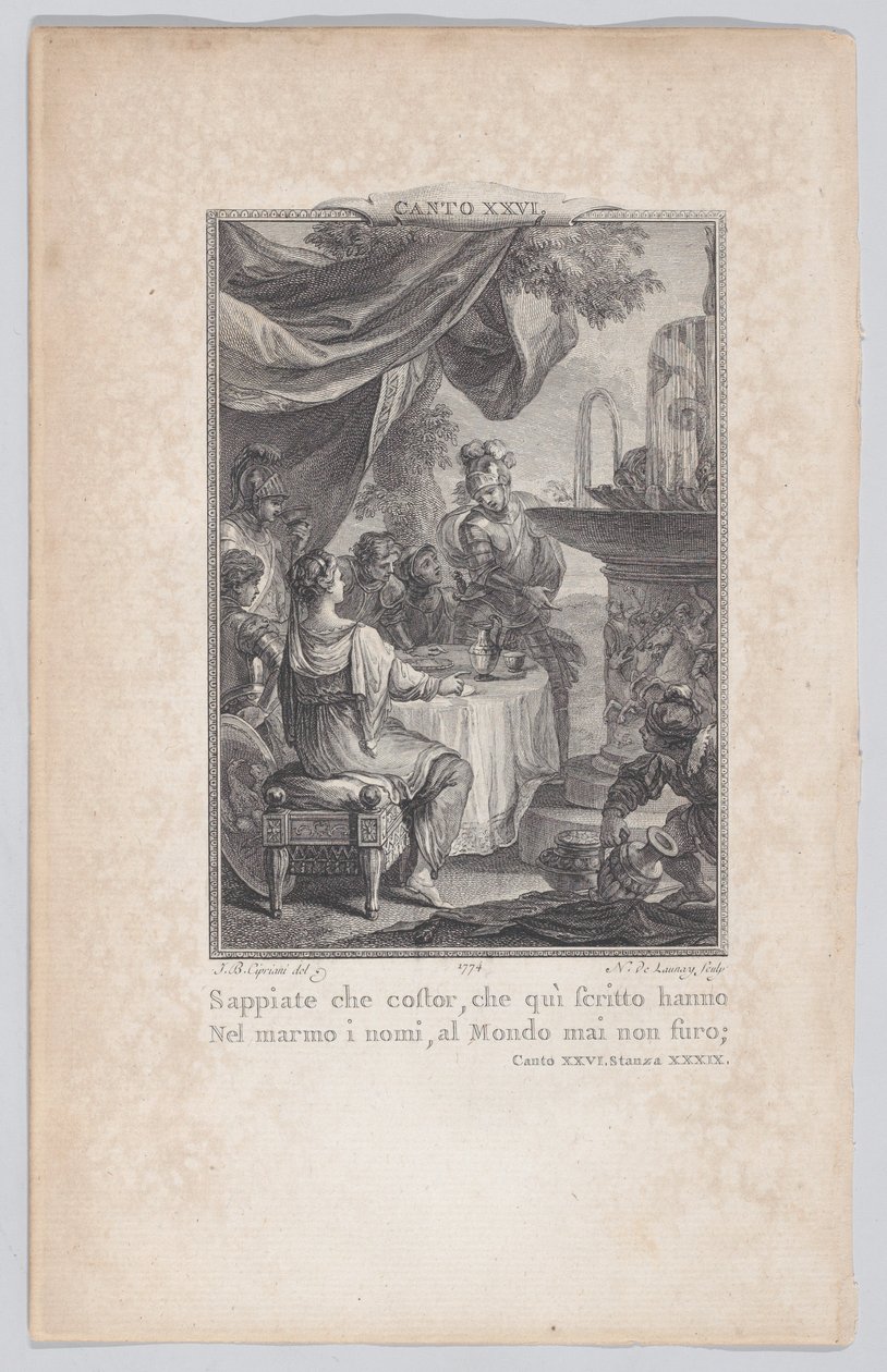 Canto 26, strof 39, från Orlando Furioso, 1774., 1774. av Nicolas de Launay
