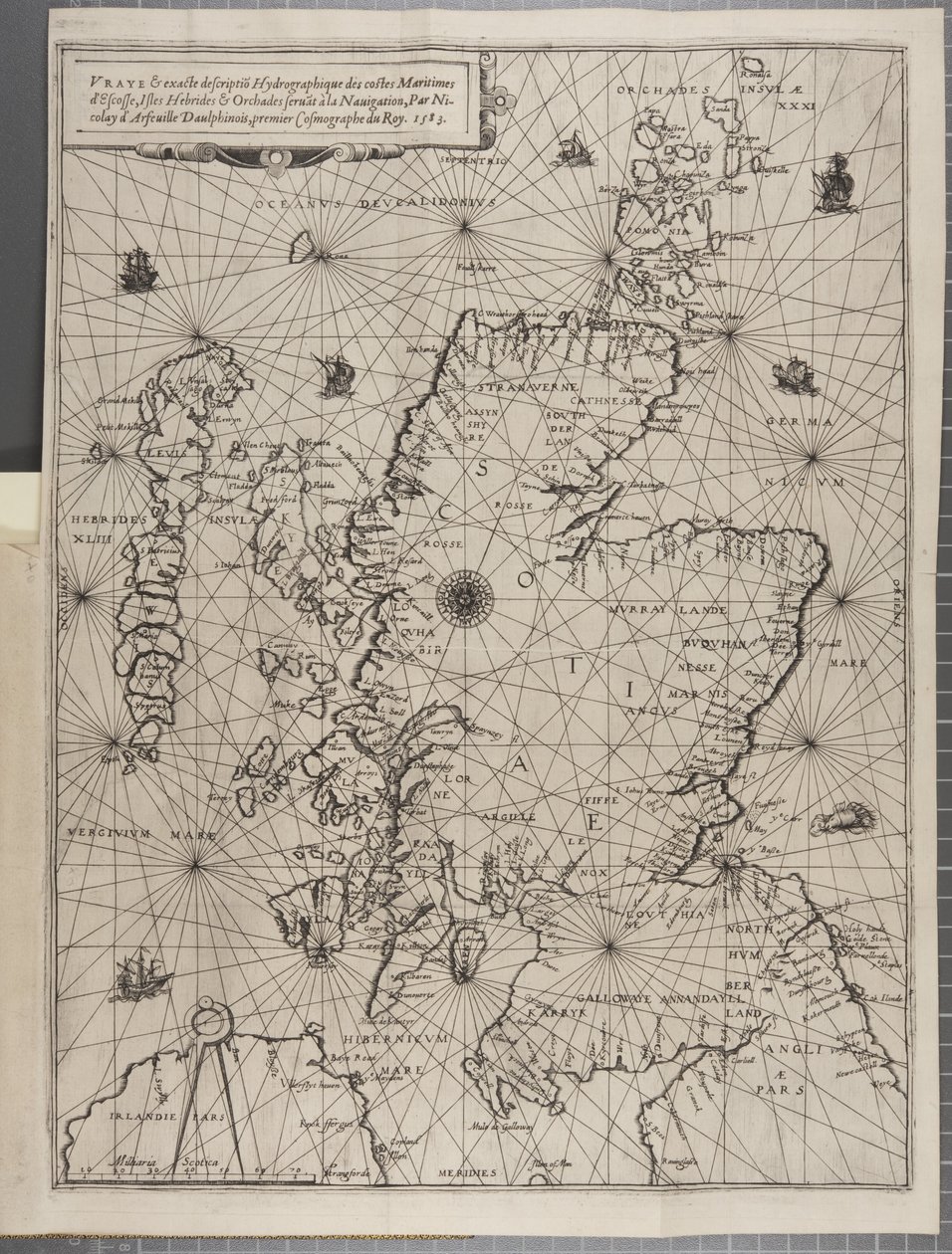 Karta, från The Navigation of King James V, Round Scotland, Orkneyöarna och Hebriderna eller Western Isles: Under ledning av den utmärkta piloten Alexander Lindsay av Nicolas de Nicolay