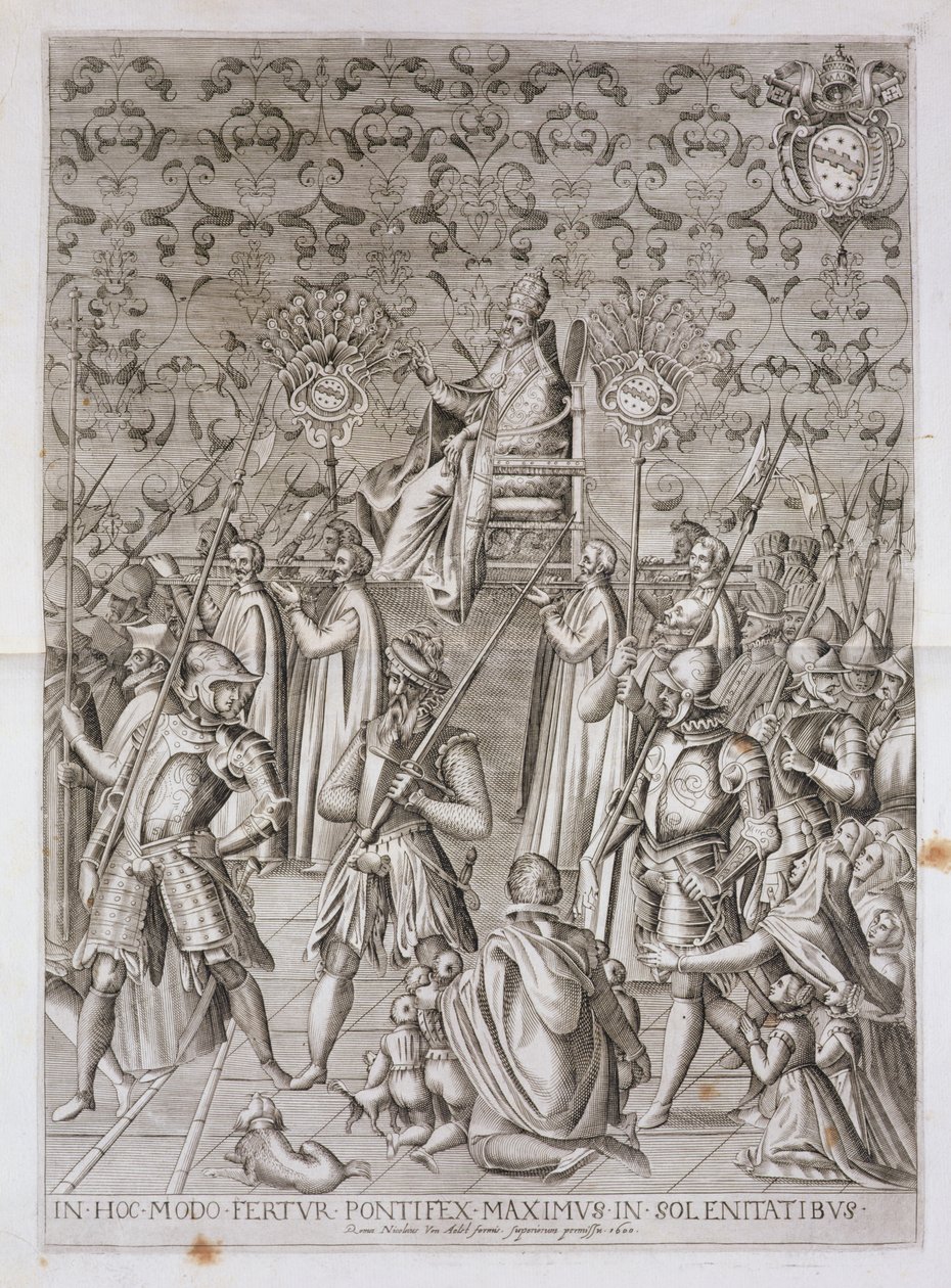Påven Sixtus V (1521-90) bärs till ceremonin för invigningen av obelisken framför basilikan San Giovanni Laterano, Rom 1588, 1600 (se även 193204) av Nicolaus van Aelst