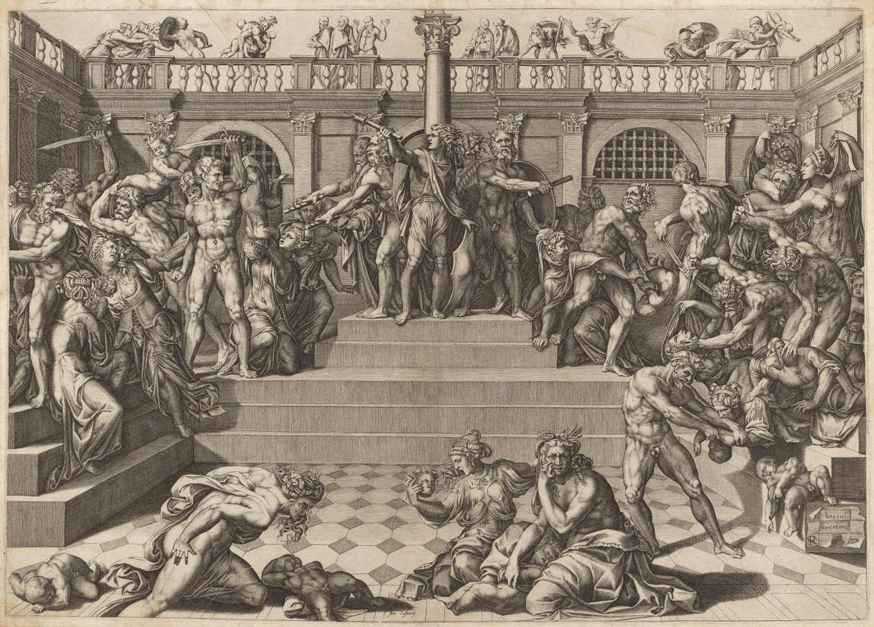 Massakern på de oskyldiga av Nicolaus Beatrizet, after Marco Dente, after Baccio Bandinelli