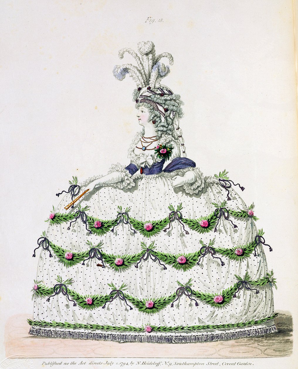 Hovklänning, fig. 15 , från Nikolaus Heideloffs `Gallery of Fashion